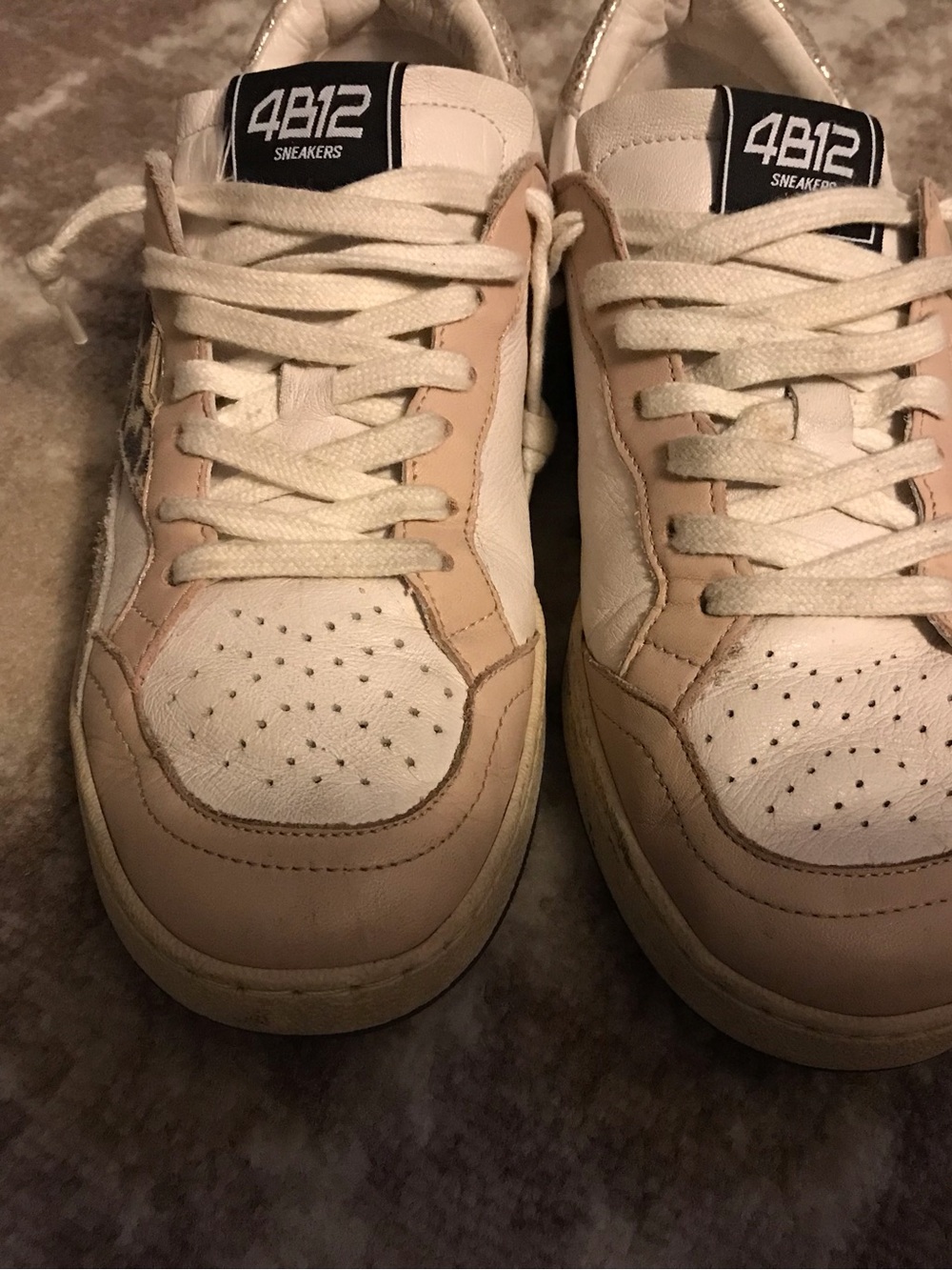 4B12 Sneakers in White/Pink and Leopard-Print Leather